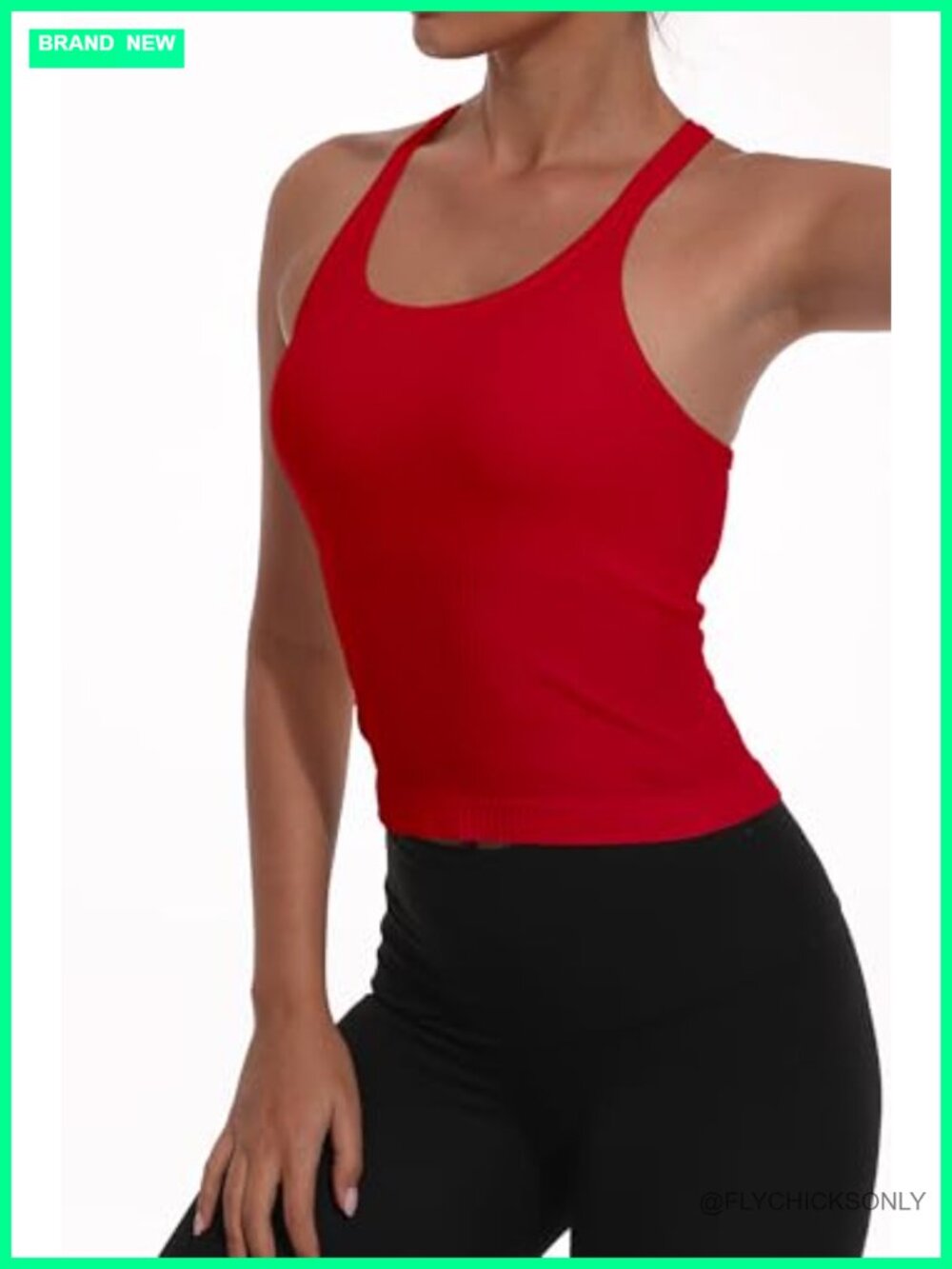 Women's Built-in Bra Crop Top Racerback Ribbed Workout Tank - Picture 4 of 5